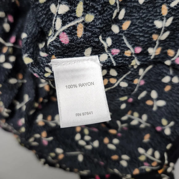 J.jill women's blouse top size L floral black long sleeve missing a butt… - Picture 7 of 9